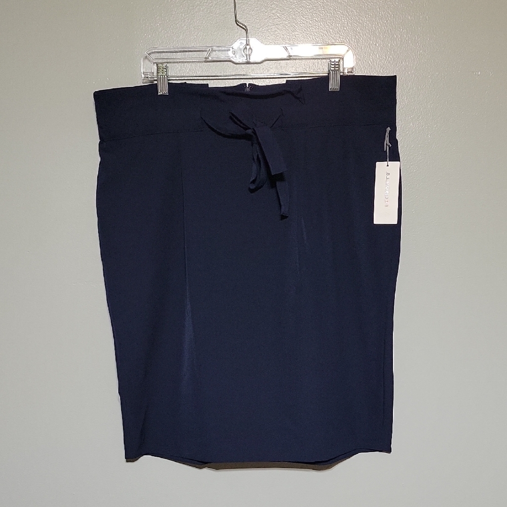Liz Claiborne Womens Navy Blue Paper Bag Waist A-Line Skirt Sz 18 Office, Formal